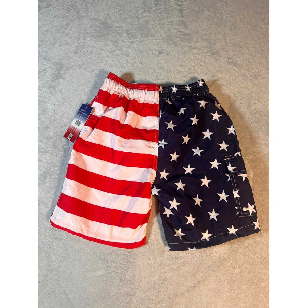 Uzzi Boys Small 4-6 American Flag Swim Trunks Patriotic USA Stars Stripes NWT